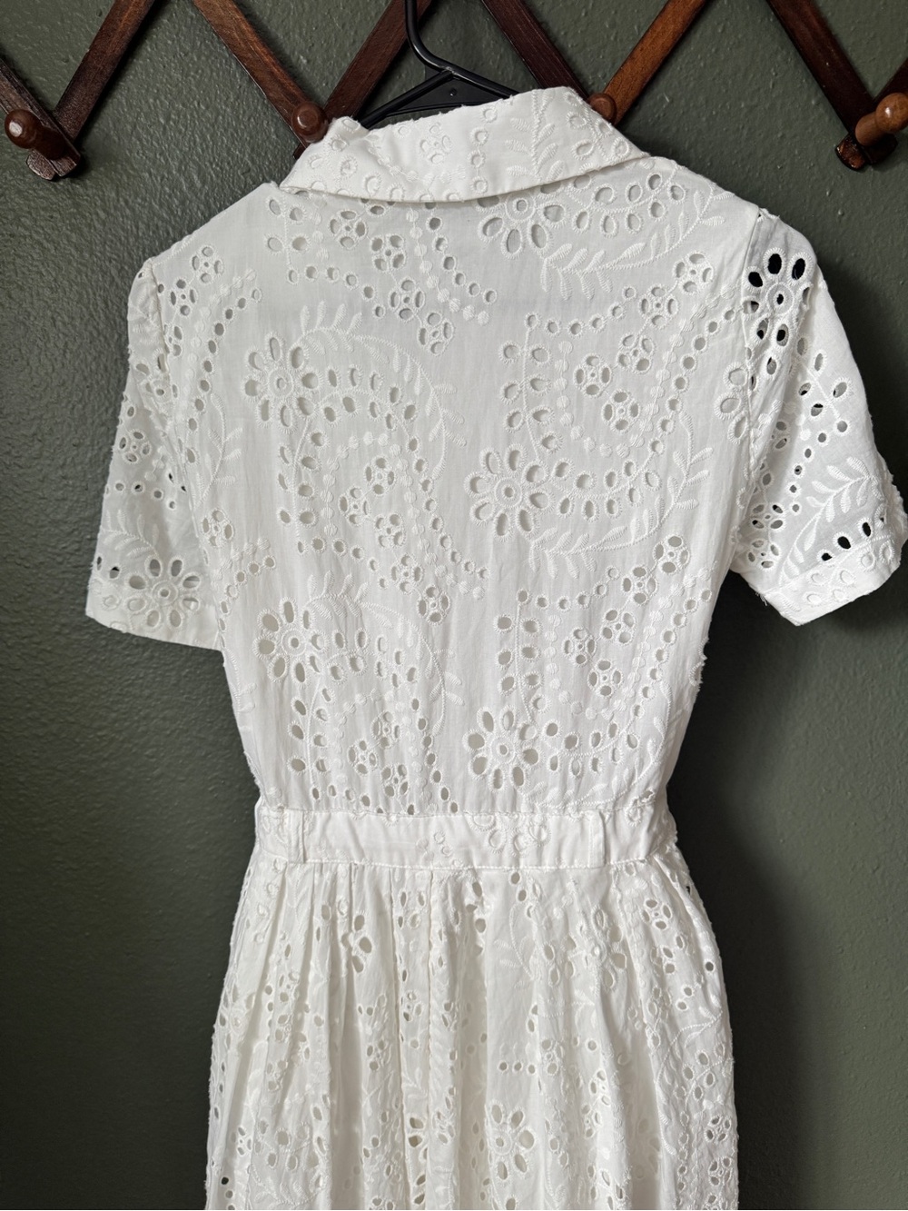 Zara White Eyelet Midi Shirt Dress with Tie - Picture 3 of 4